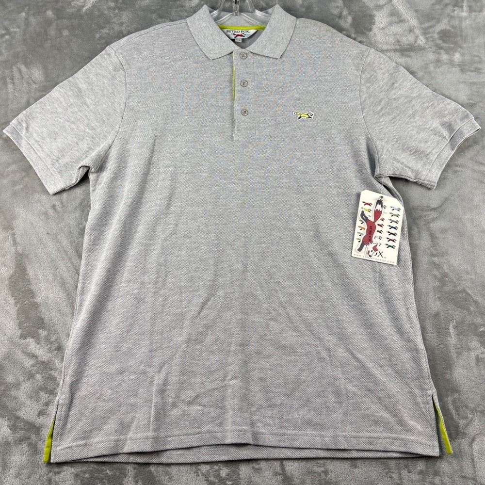 Retro Fox Mens XL Polo Shirt Heather Gray Lime Green Pique Short Sleeve 25A511A